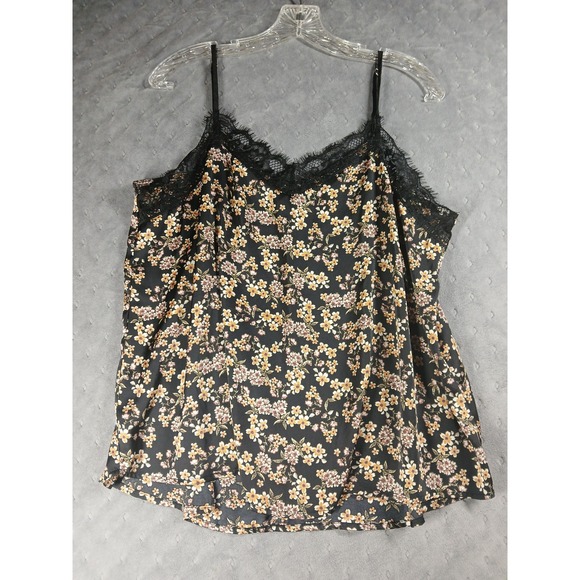 wild fable Tops - Wild Fable Black Floral Lace Trim Camisole Top L Whimsygoth Layering Festival